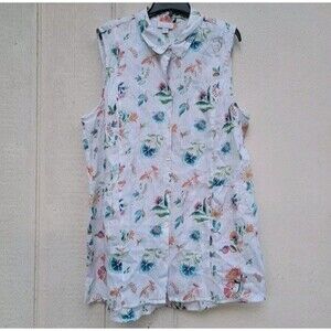 J. Jill love linen  sleeveless floral top button front shirt wmns sz L